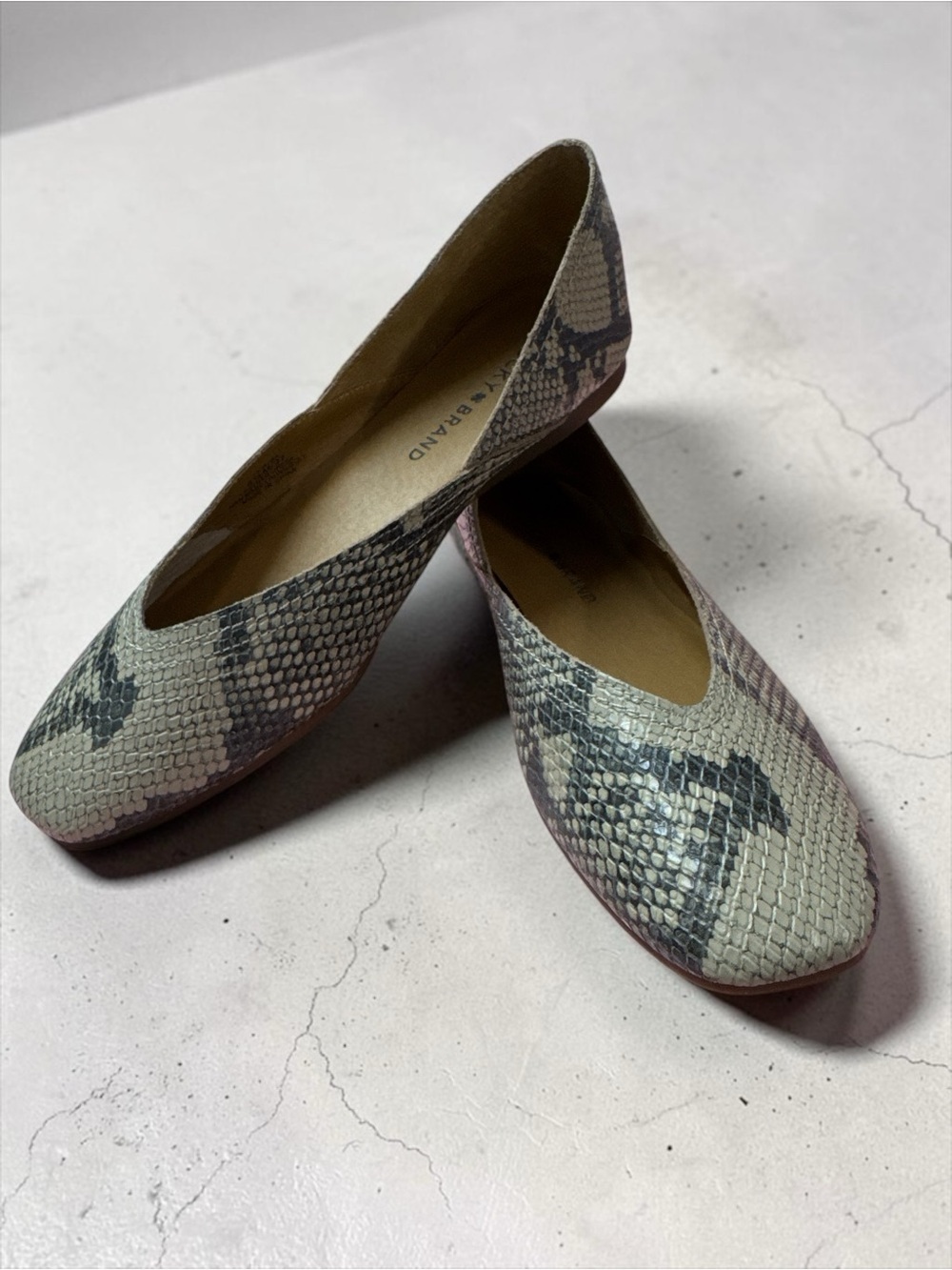 Lucky Brand Snake-Print Slip-On Flats in Cream and Black- like new!!